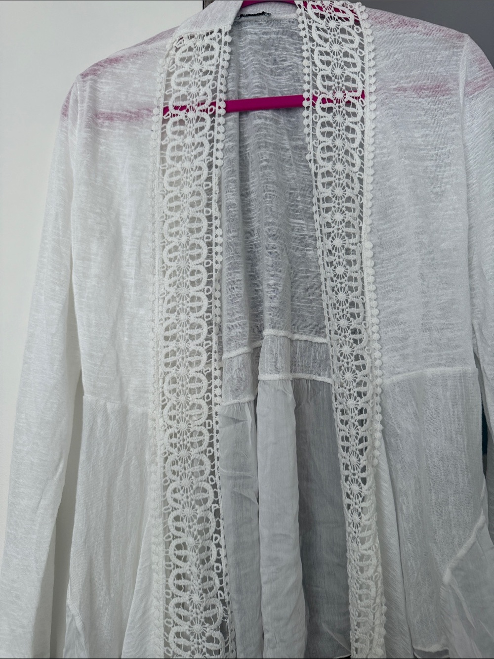 Women's White Lace-Trim Open Front Robe
